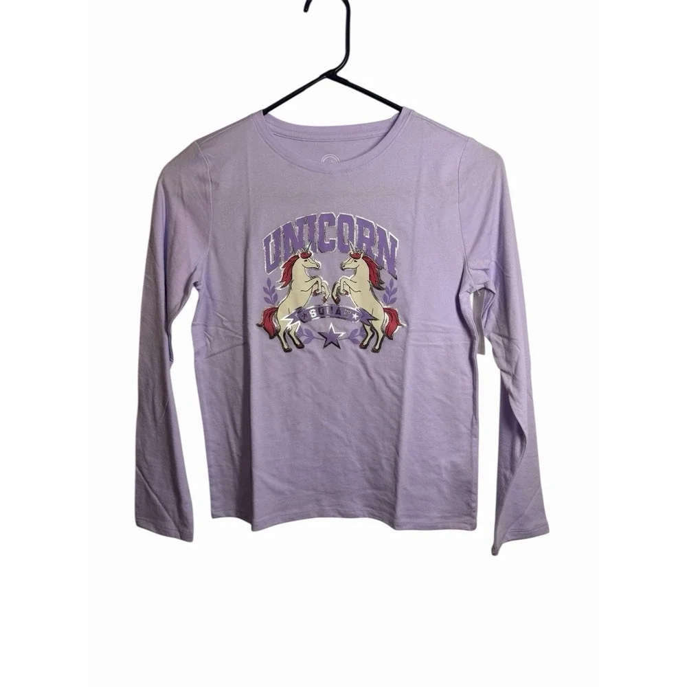 wonder nation girls long sleeve purple unicorn shirt size large 10‎ 12